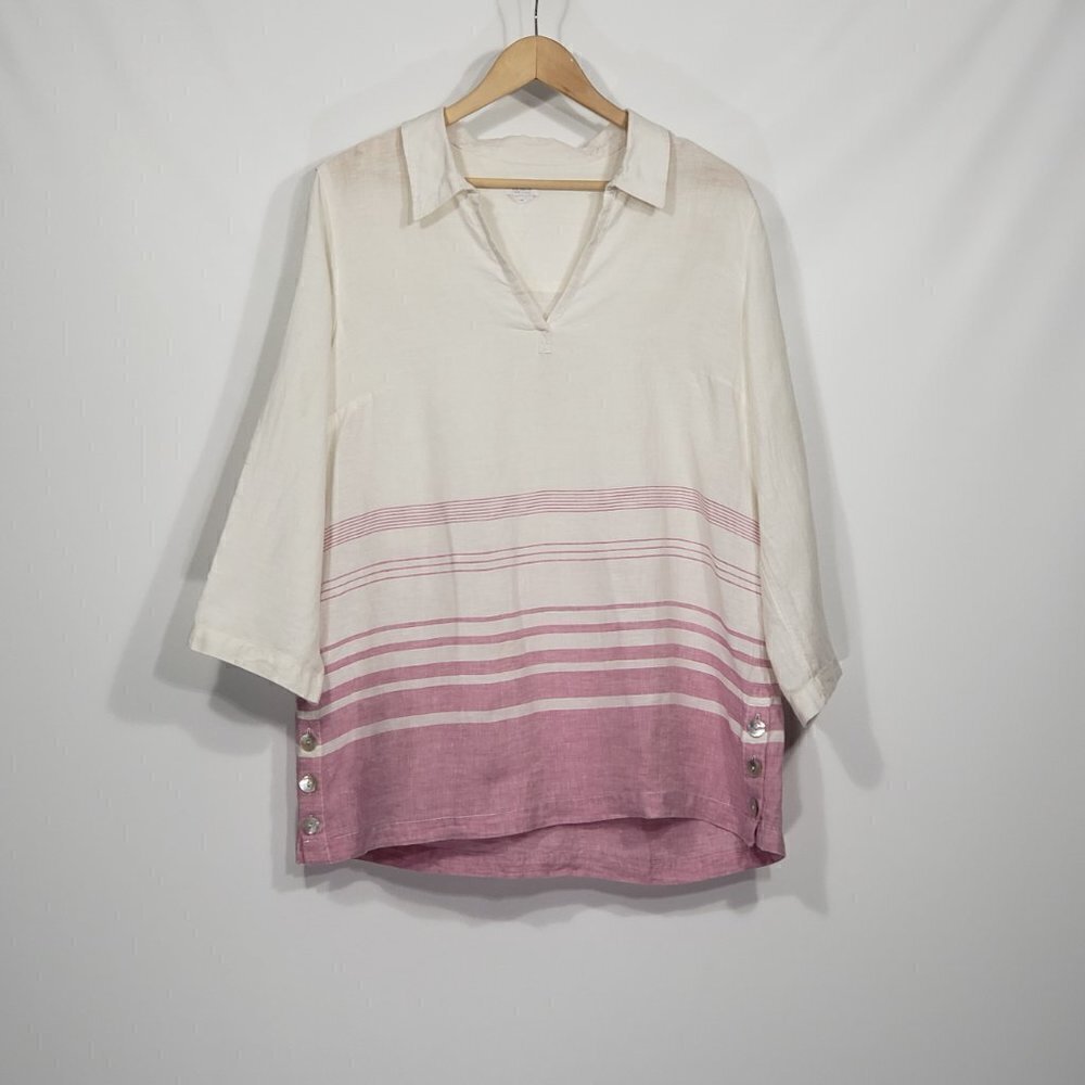 Sigrid Olsen Pink & White Linen Tunic Large